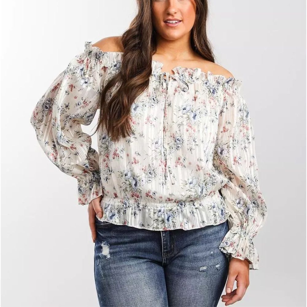 Miss Me Off the Shoulder Floral Chiffon Ruffle Top